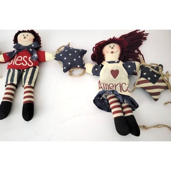 Vintage Raggedy Ann and Raggedy Andy 'God Bless America' Hanging decor - Patriot - Picture 3 of 6